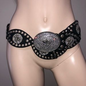 Royal Plush Black Rhinestone Fleur De Lis Belt M/L